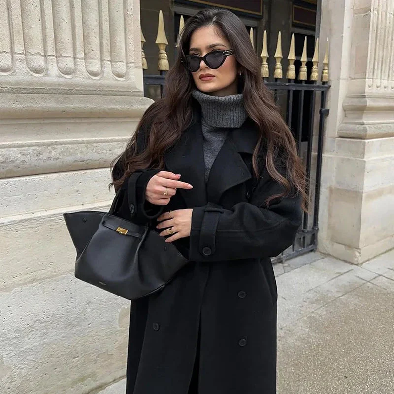 Manteau maxi ceinturé réversible avec col à revers