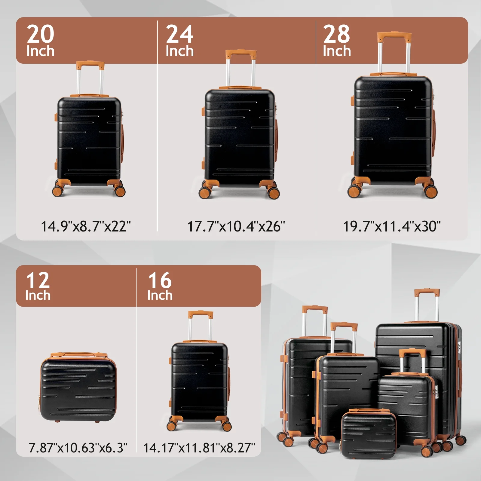 Zimtown Luggage 3 Piece Set Suitcase ABS Hardside Lightweight with TSA Lock Spinner Wheels, Beige