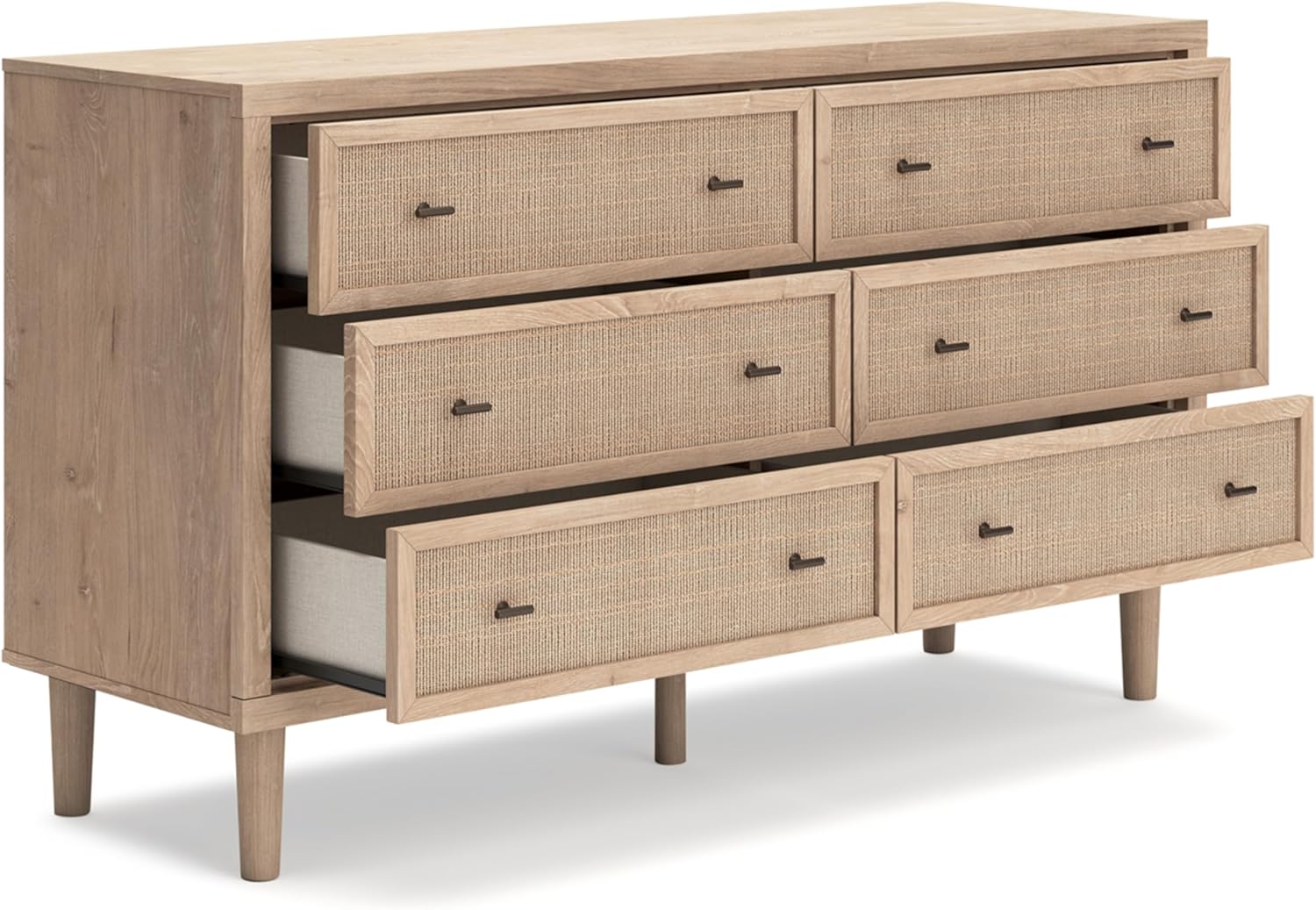 Signature Design by Ashley Cielden Coastal 6-Drawer Dresser, Bronze-Tone Knobs, Safety Stop, Textured Cane Details, 62.01