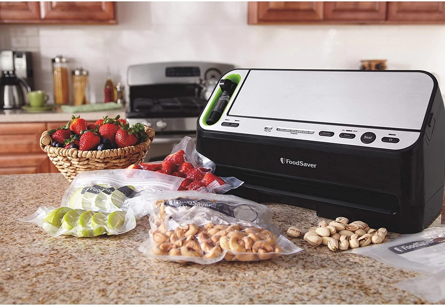 Foodsaver V4400 2 - in - 1 Vacuum Sealer Machine with Automatic Bag Detection and Starter Kit | Safety Certified | Black and Silver