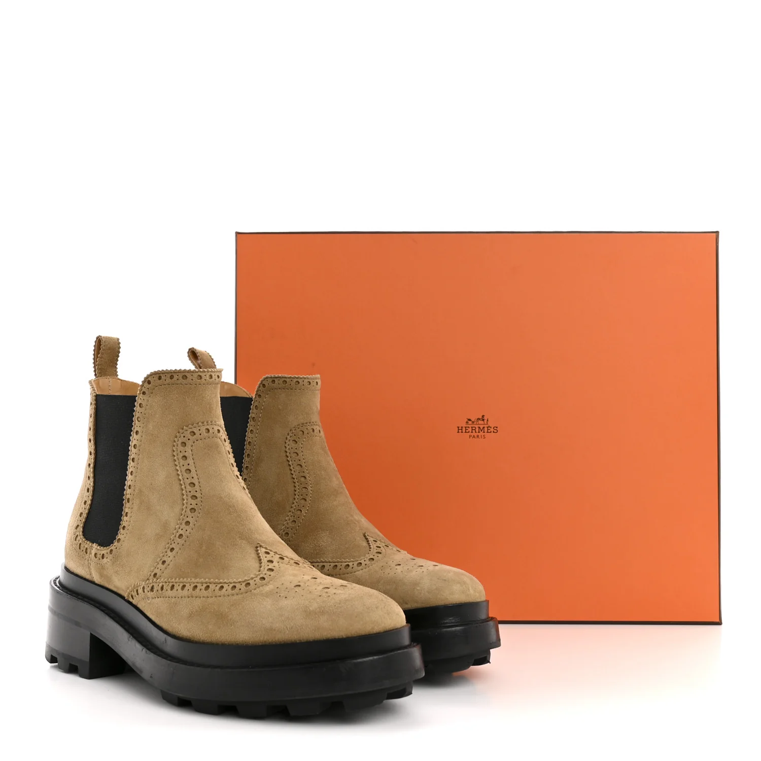 Suede Goatskin Chelsea Ankle Boots 37 Beige Gobi