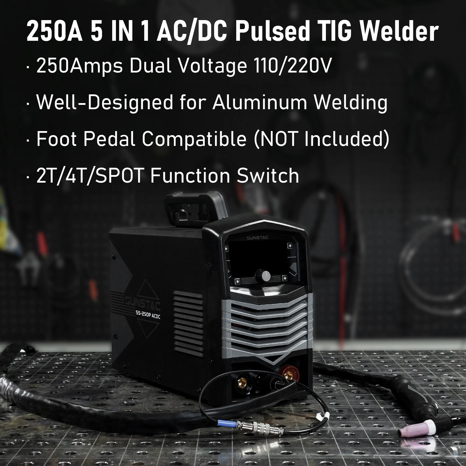 250A AC/DC TIG Welder with Pulse, 110V/220 Dual Voltage DC TIG/AC TIG/Pulse TIG/SPOT TIG/Stick - Image 6