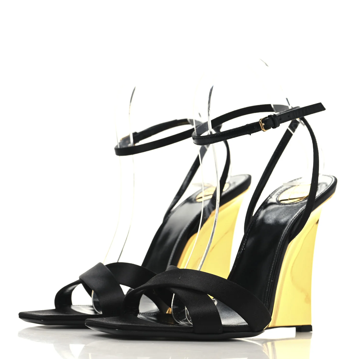Crepe Satin Lucienne 110 Wedge Sandals 38.5 Black