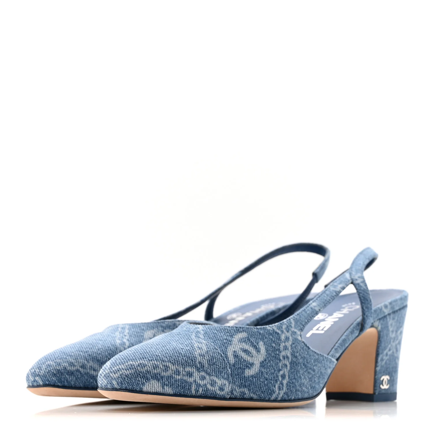 Denim Cap Toe Denim Slingback Pumps 39 Blue
