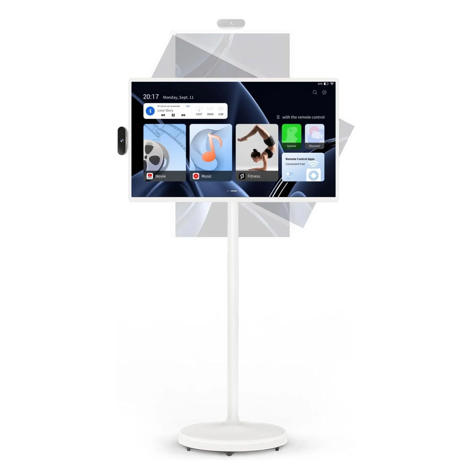 32-Inch Portable TV. 1080P FHD Rolling TV on Wheels with Rotatable Touch Screen. Android 13 OS. 8G RAM+128G Storage. Built-in Battery. Full Swivel Rotation. Voice Remote