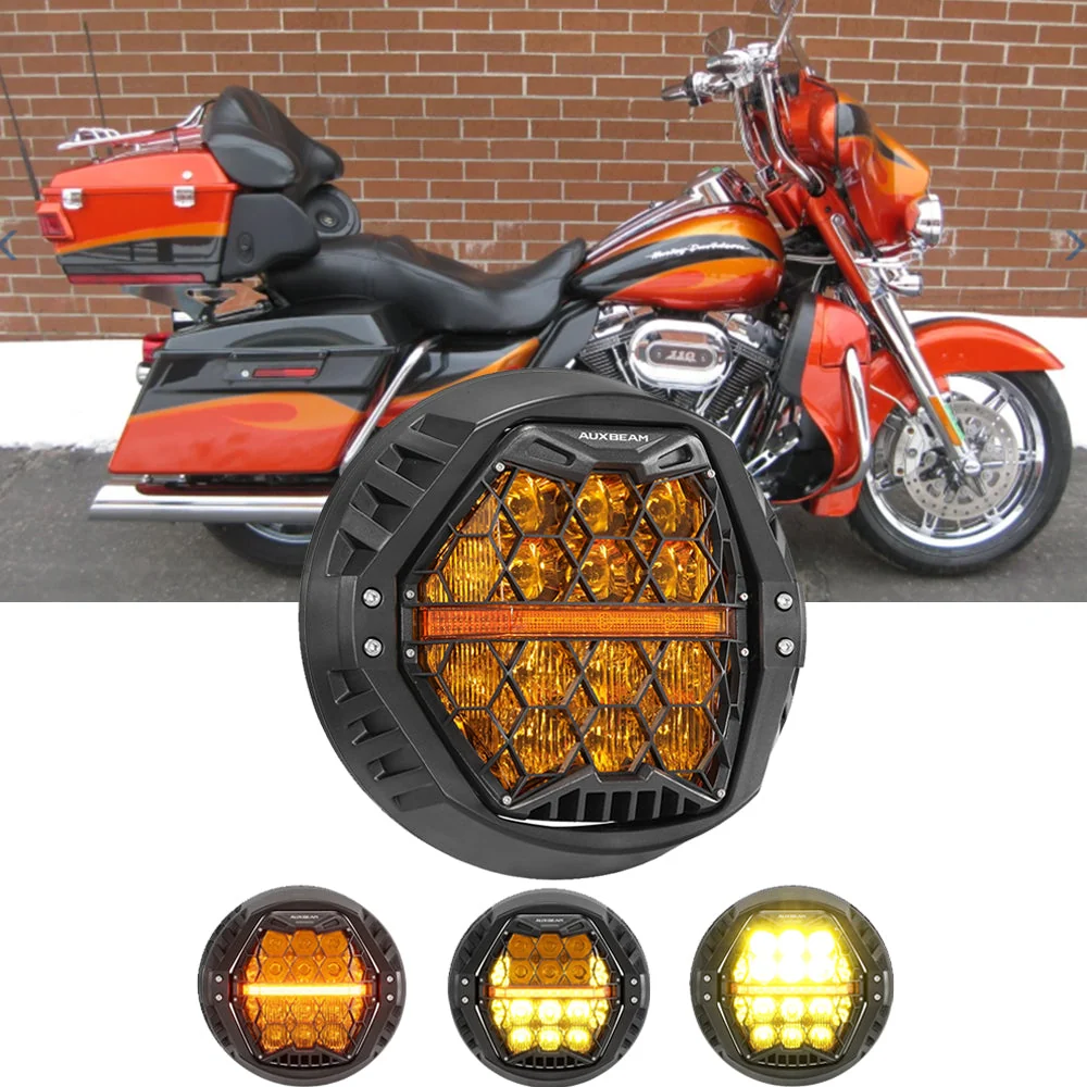 7 Inch 120W DOT Motorcycle LED Headlight Assembly with Amber DRL & Honeycomb Design (Hi/Lo Beam) for 2006-2013 CVO Ultra Classic Electra Glide FLHTCUSE