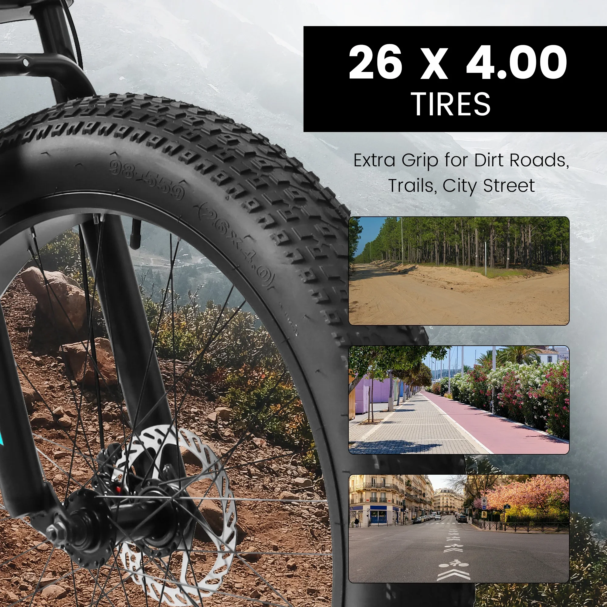 26 in Men's Fat Tire Bike,Shimano 21-Speed,Full Suspension Mountain Bike,Black