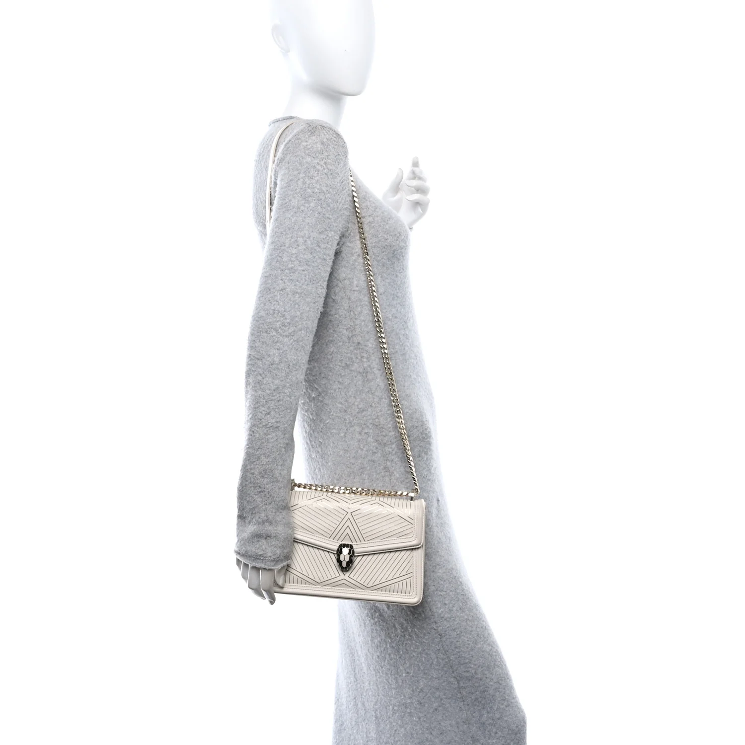 Nappa Serpenti Forever Chain Diamond Blast Shoulder Bag Ivory Gold