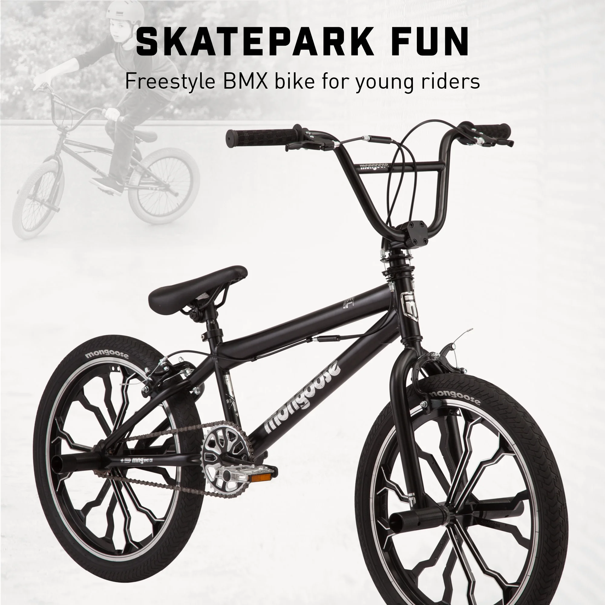 Mongoose Rebel Kids BMX Bike, 20 - In. Wheels, Children & Tweens Ages 7 - 13, Black Bicycle