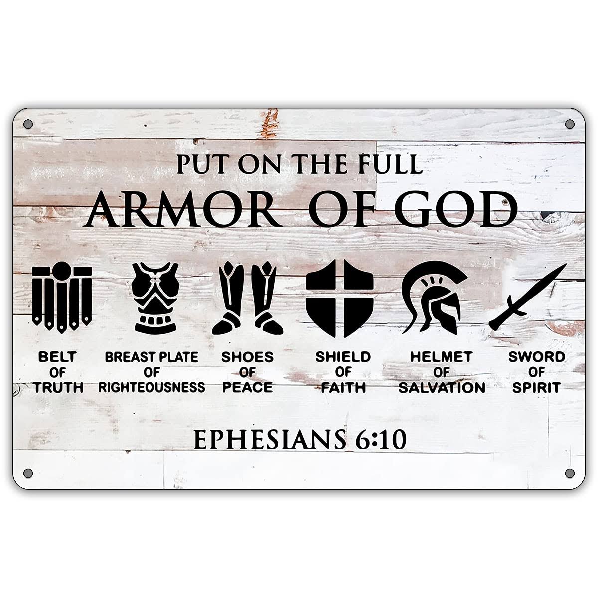 Qiongqi Funny Put On The Full Armor of God Metal Tin Sign Wall Decor, Farmhouse Rustic Christian Sign for Home Decor Gifts