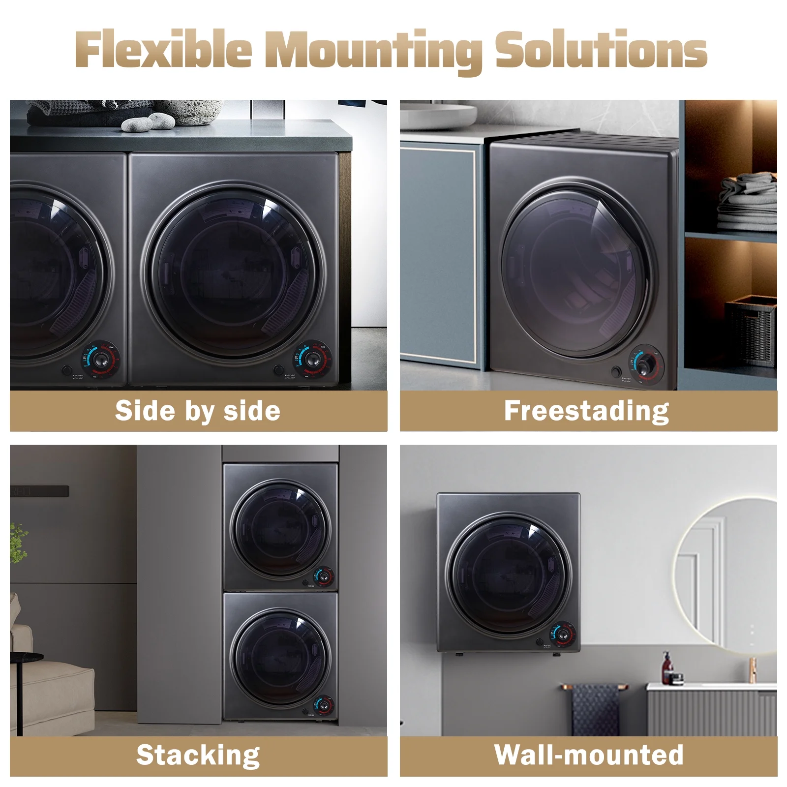 Portable Dryers for Laundry 1500W, 3.5 cu.ft Compact Dryer with Stainless Steel Tub, 4 Drying Mode, Apartments, RVs, Dorms - Image 5