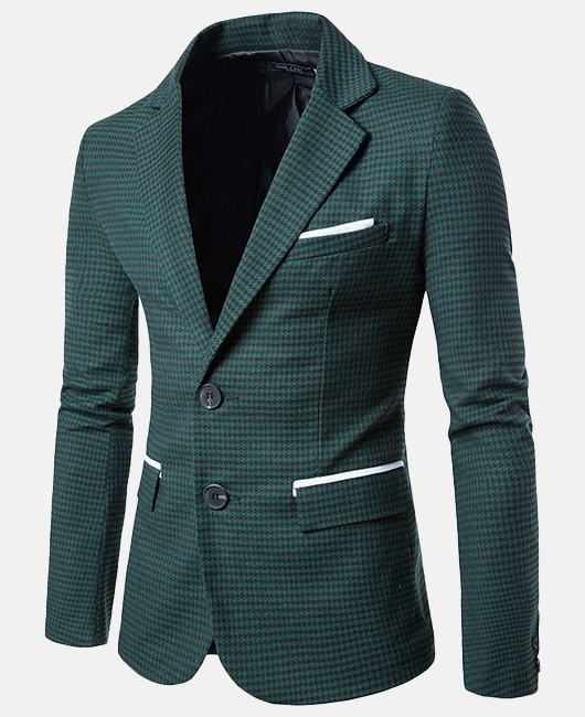Blazer à simple boutonnage en tweed pied-de-poule avec revers cranté et finitions contrastées