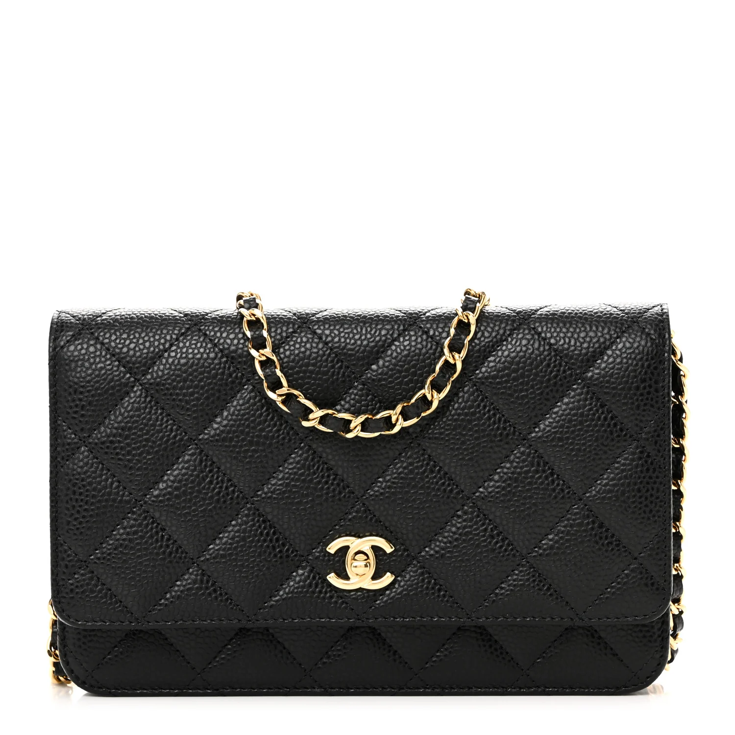 Caviar Quilted CC Turnlock Wallet On Chain WOC Black