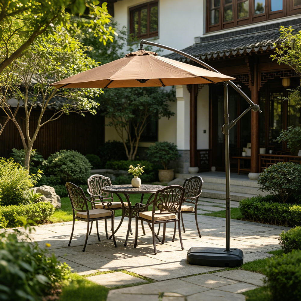 3M Modern Iron 8 Ribs Cantilever Parasol Foldable Manual Tilting Waterproof Sun Rain Cover Outdoor Park Patio Umbrella