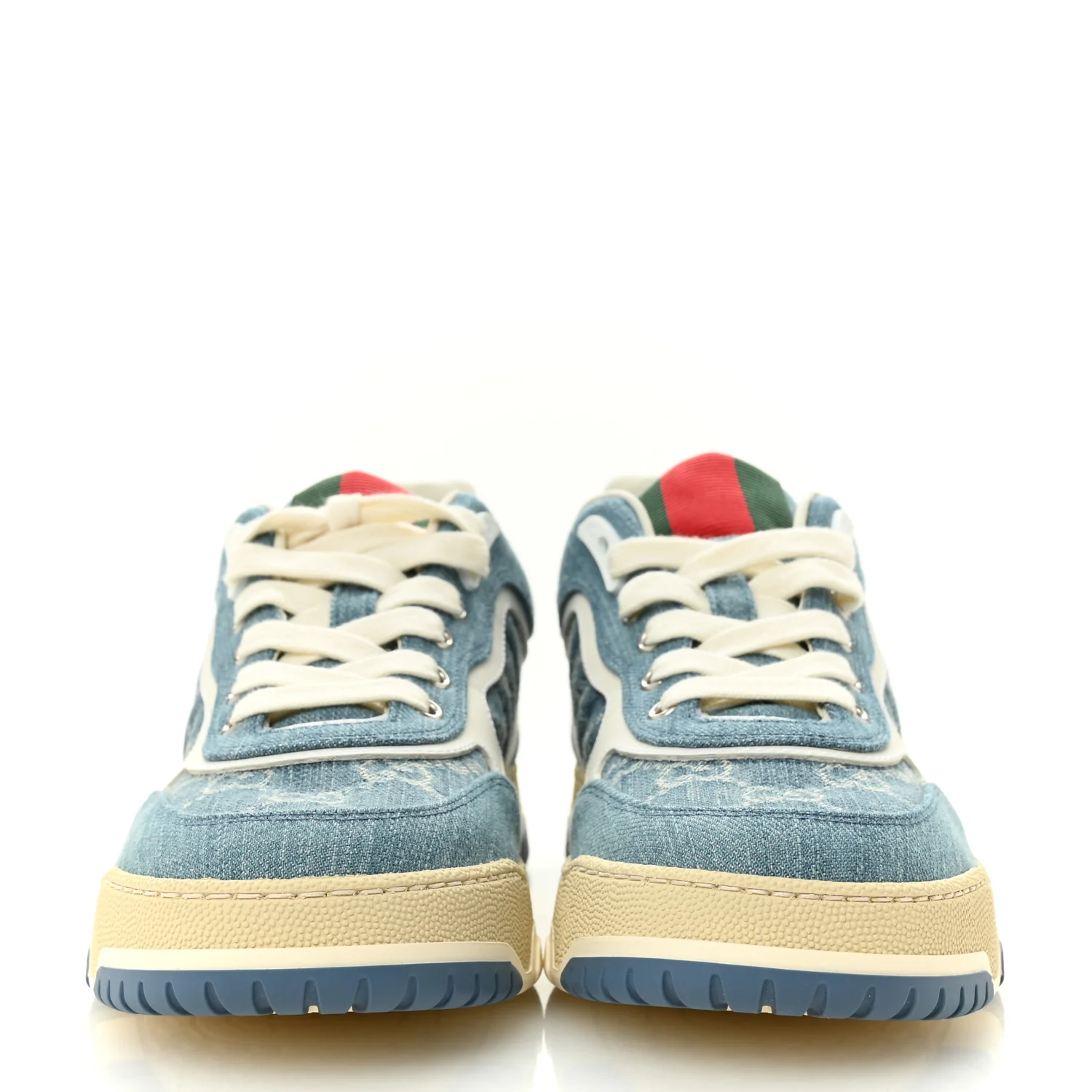 New Denim Delave GG Monogram Womens Re-Web Sneakers 40 Light Blue Royale