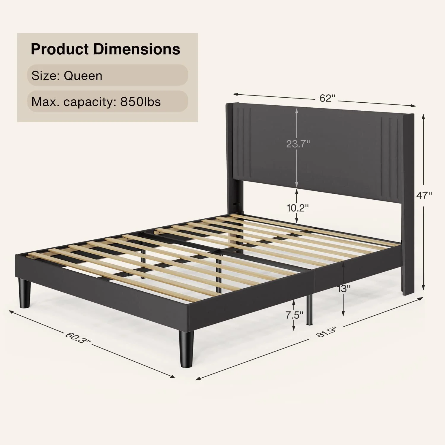 Bedroom Furniture Set Includes Queen Bed Frame, Nightstands Set of 2, 5-Drawer Dresser Double Wide 6-Drawer Dresser Modern Storage Solution for Stylish Home Decor, Black(Black/Dark Gray) - Image 5