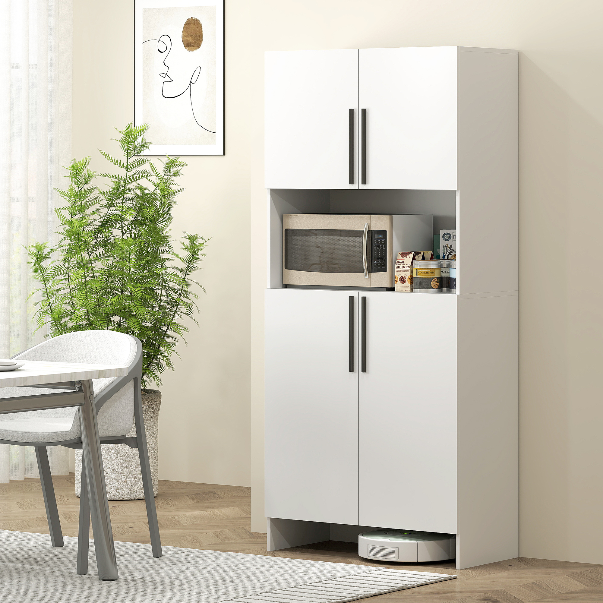 HOMCOM Keukenkast, Voorraadkast voor Keuken, Woonkamer, Eetkamer, Kasten, Rekken, Magnetronplank, Spaanplaat, Wit