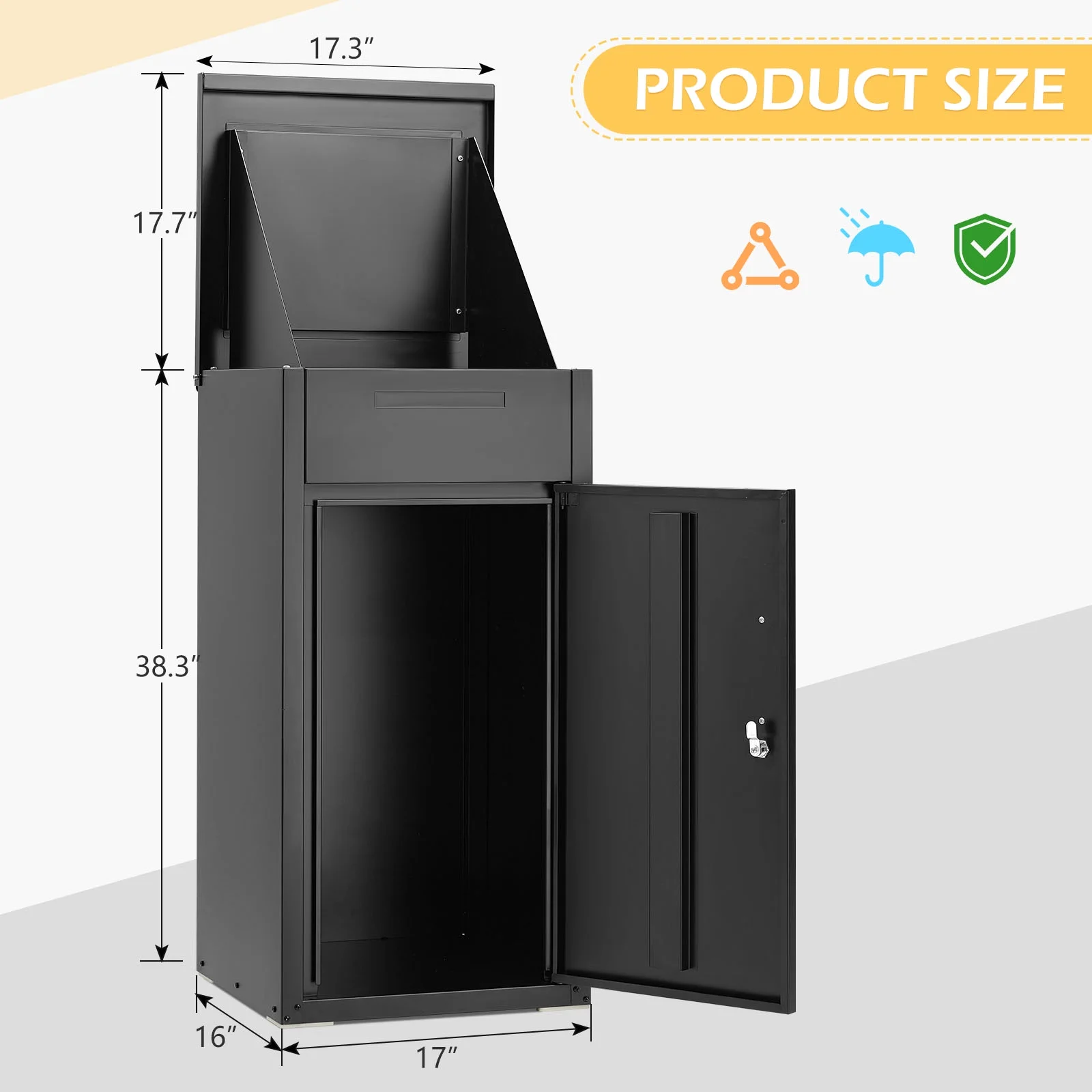 Package Delivery Boxes for Outside Parcel Drop Box Outdoor Storage Box Wall Mounted Express Mail Package Delivery Box 17" x 16" x 38.3" Black(Black/Large) - Image 10