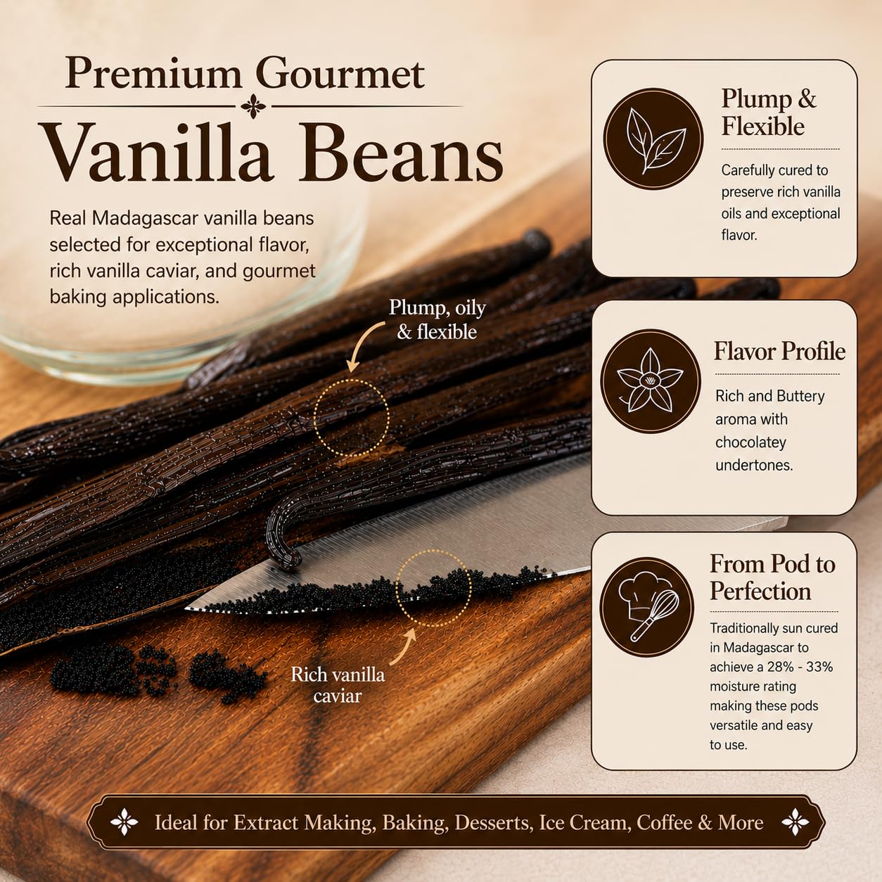 50 Organic Madagascar Vanilla BeansWhole Grade A Vanilla Pods for Vanilla Extract and Baking