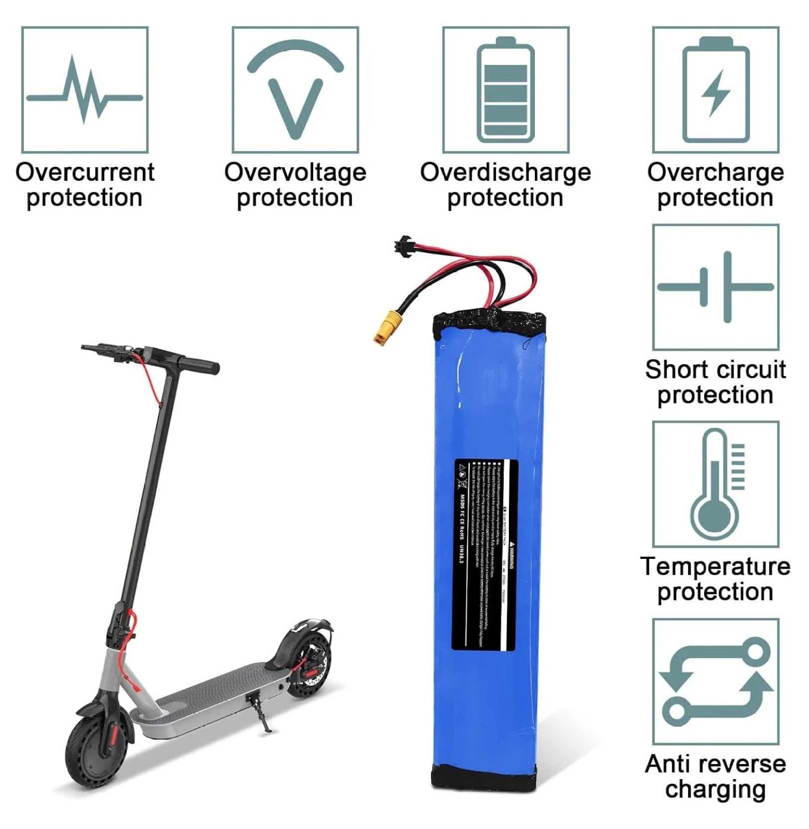 36V 7500mAh Electric Scooter Replacement Battery Pack Compatible for /KS4 Electric Scooter,with Screw Holes at The Bottom and top of The Battery,270Wh-Size:12.3 * 2.59 * 1.57 Inch - Image 5