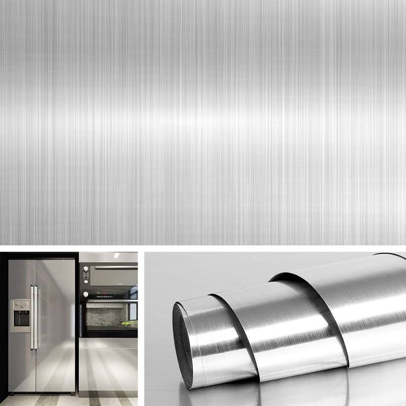 Livelynine Brushed Nickel Vinyl Peel and Stick Wallpaper Decorative Stainless Steel Wall Paper for Countertops Kitchen Cabinets Appliances Dishwasher