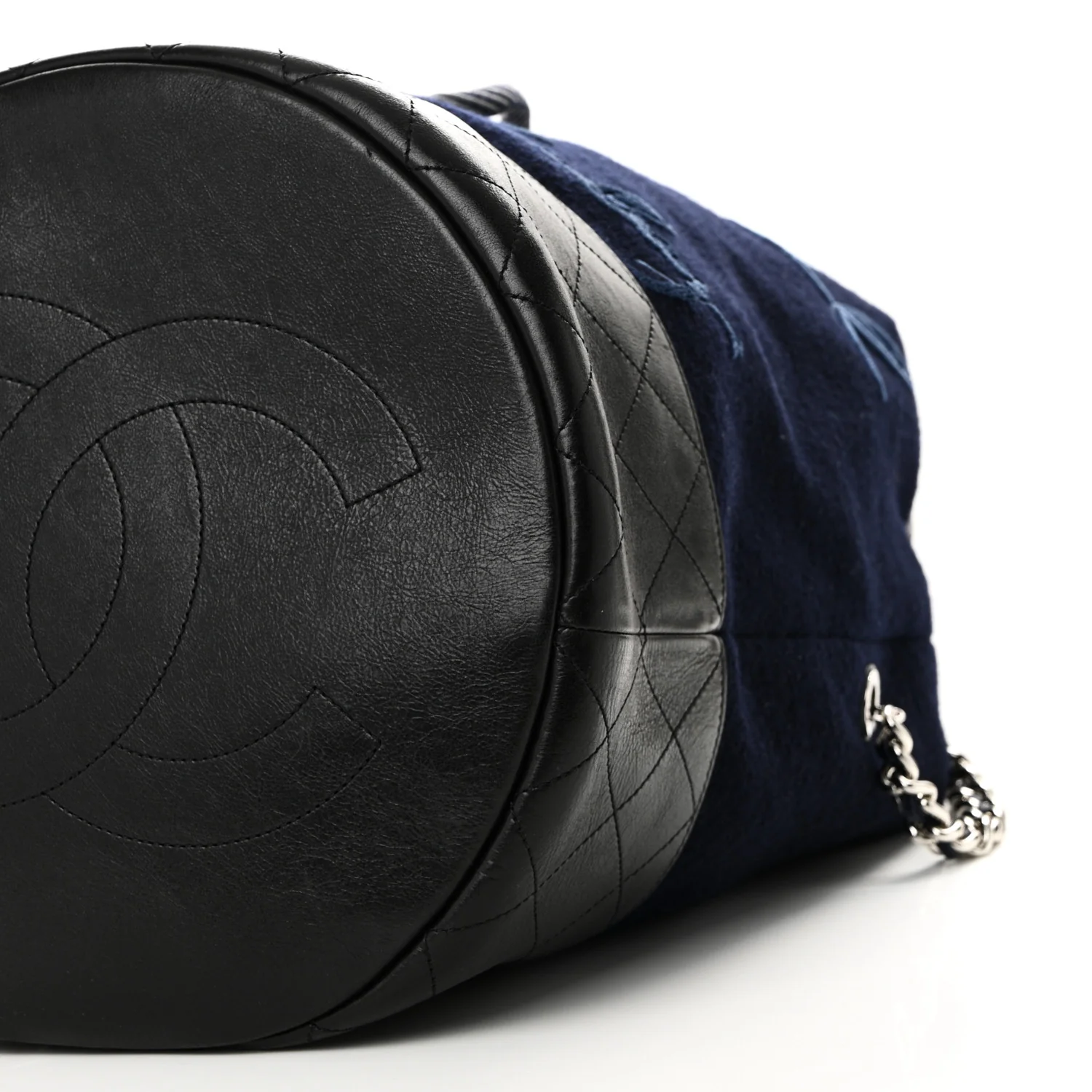 Wool Calfskin Embroidered Paris Hamburg Drawstring Backpack Navy Blue