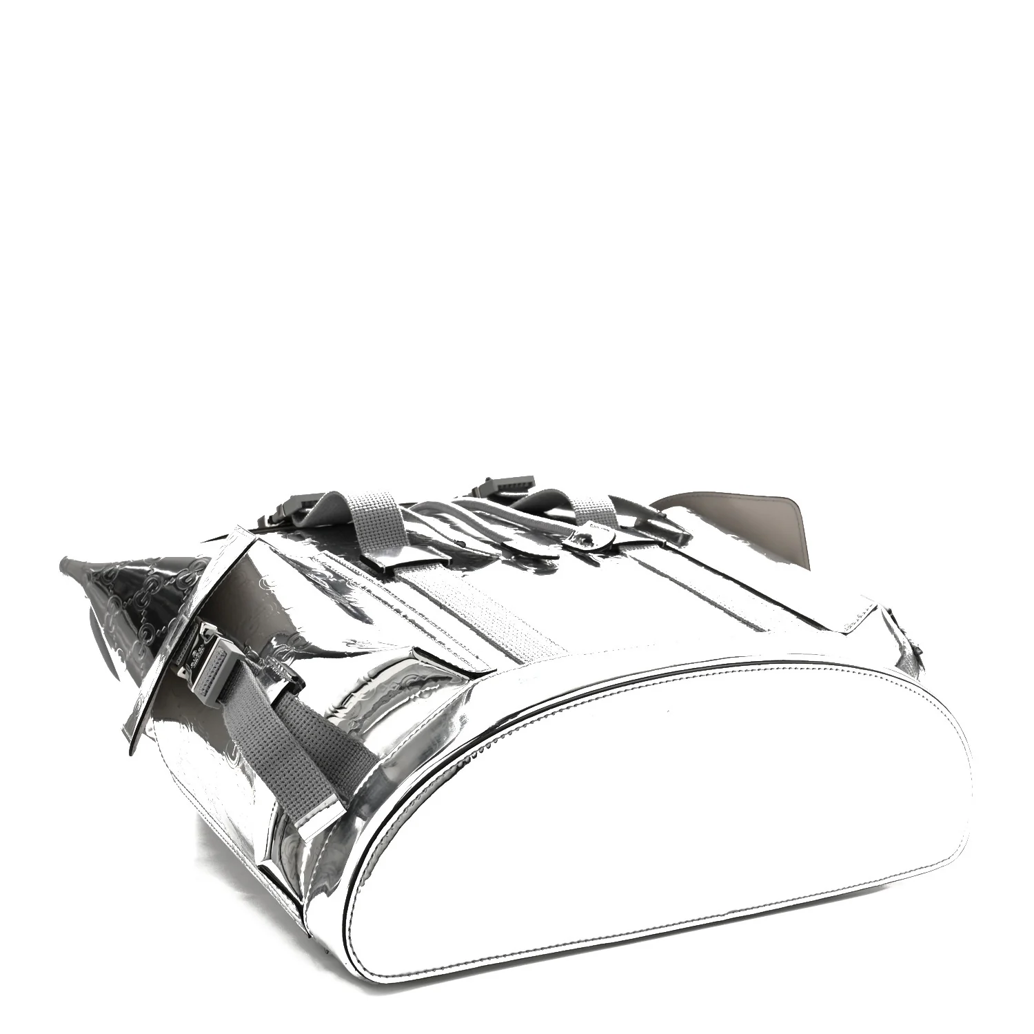 Mirror Effect GG Monogram Appia Calfskin Web Double Buckle Backpack Silver