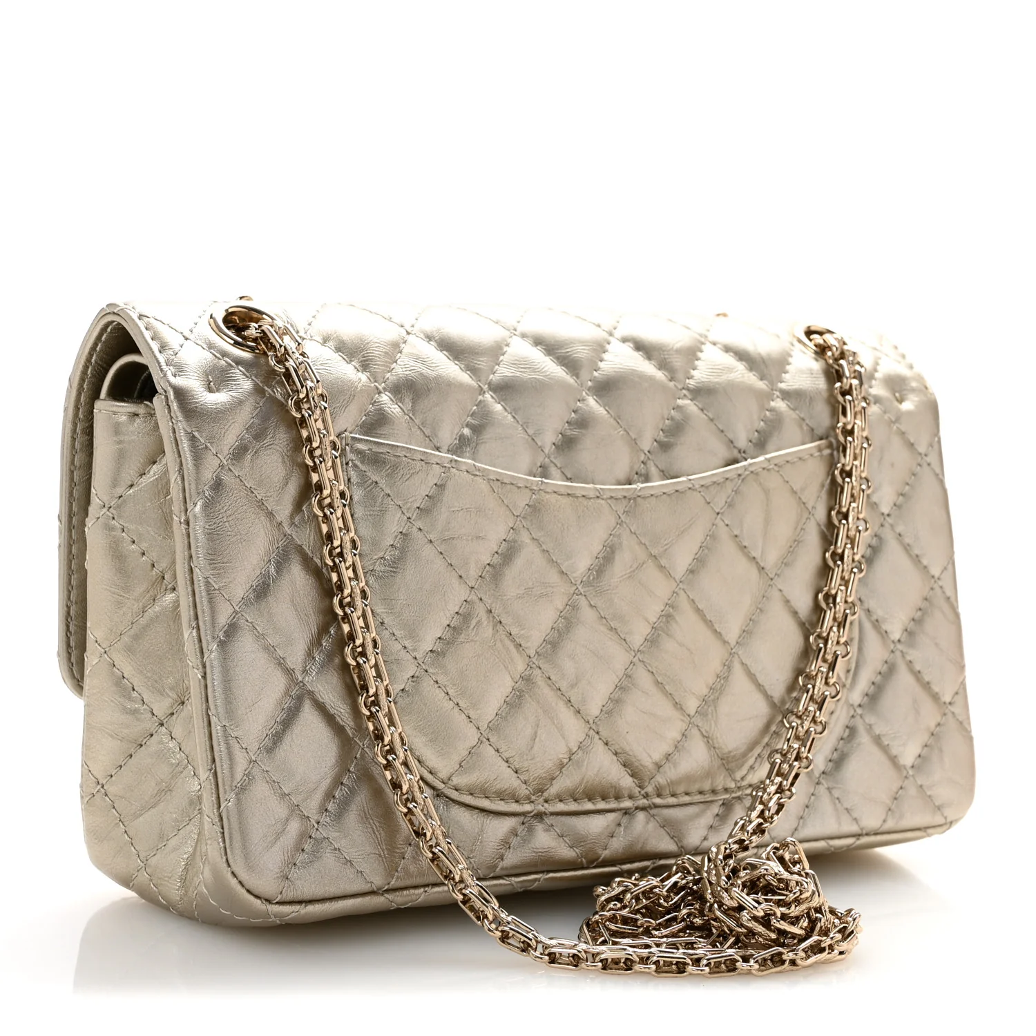 Metallic Aged Calfskin Quilted 2.55 Reissue 225 Flap Pale Gold