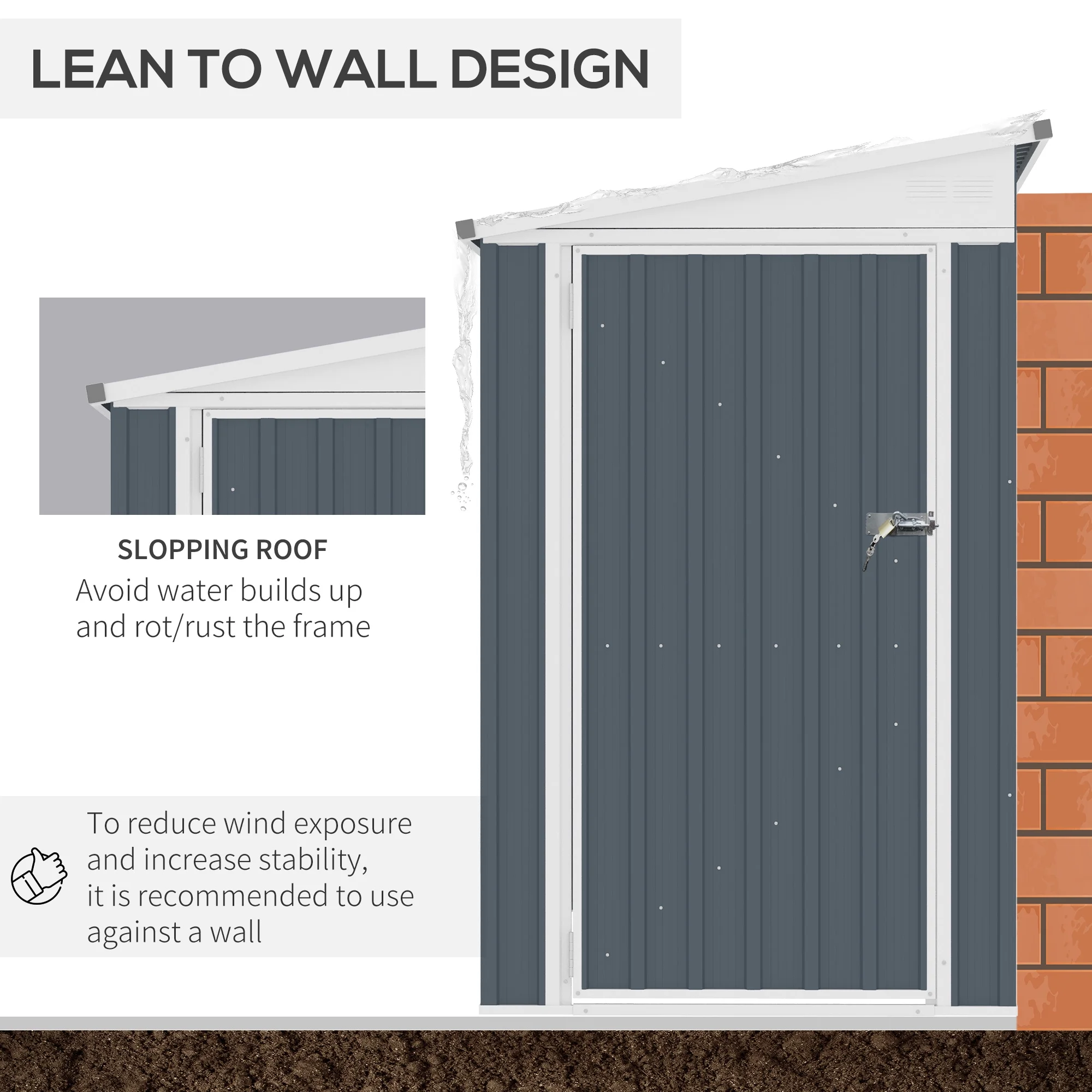 4' x 7.6' Storage Shed, Galvanized, Locking, Gray(4' x 8') - Image 7