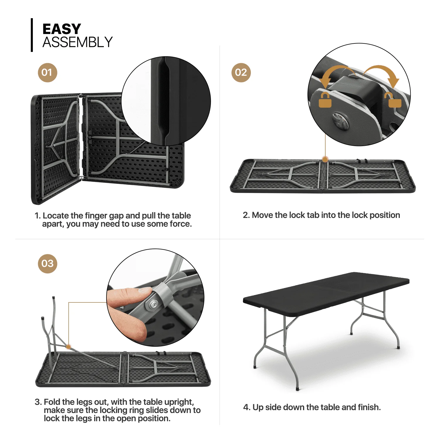 Magshion 6Ft Plastic Folding Card Table Set of 5, Indoor Outdoor Portable Rectangle Desk with Carry Handle and Lock for Camping Picnic, Black Image 6