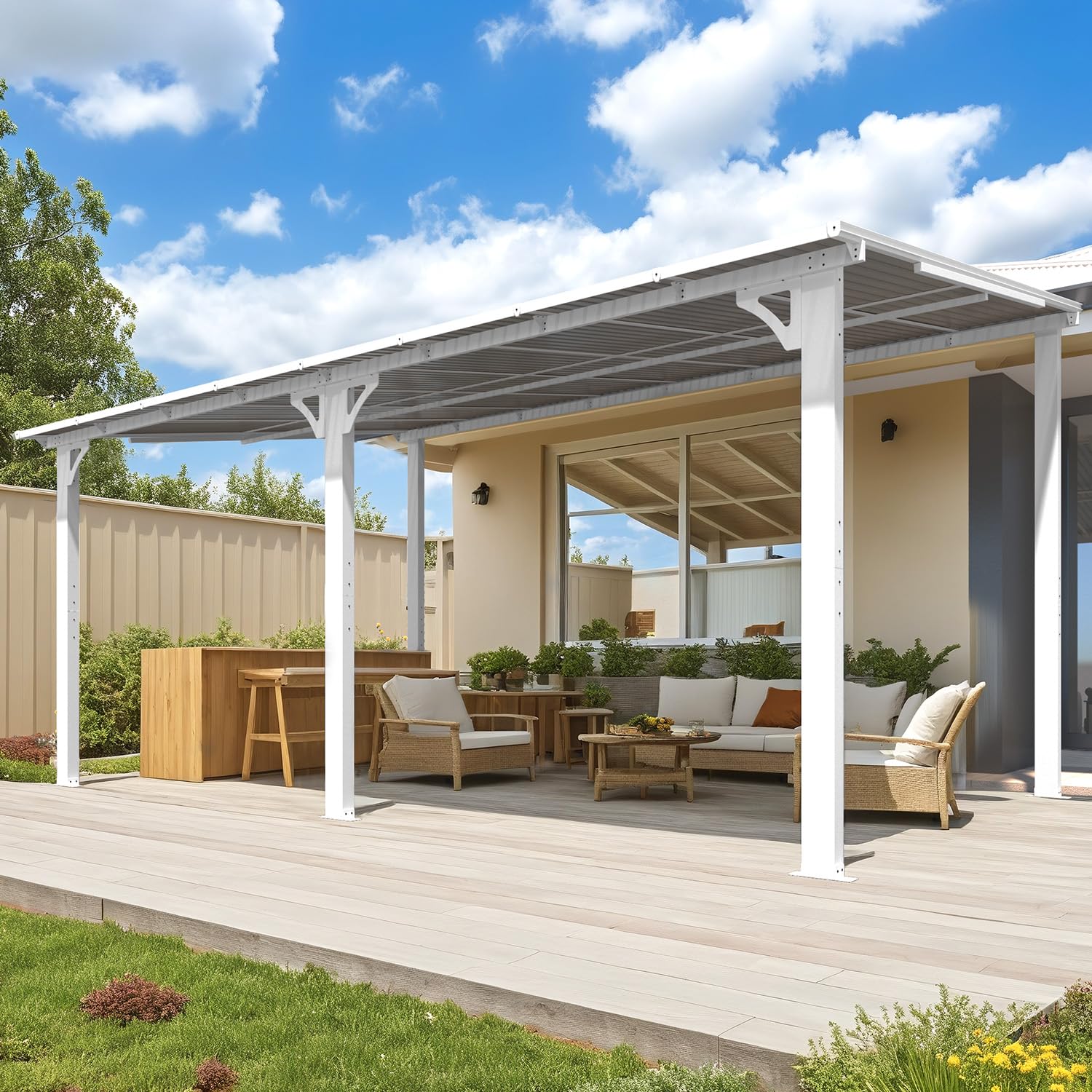 AECOJOY 16'x10' Wall Mounted Gazebos Pergola, White