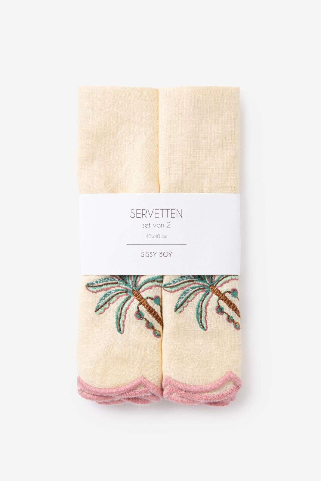 Set van 2 lichtgele servetten met palmboom