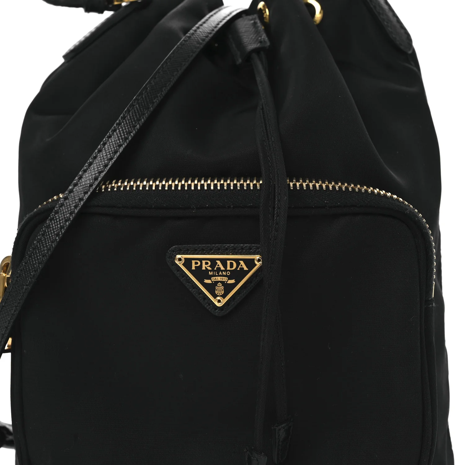 Saffiano Tessuto Nylon Mini Bucket Crossbody Bag Black