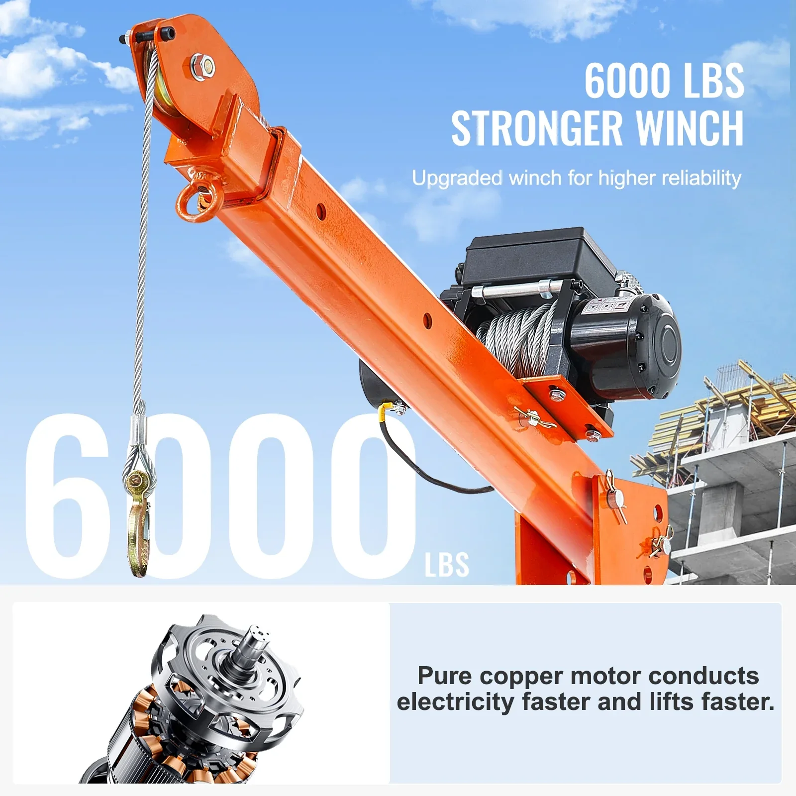 KFFKFF Power-Operated Truck Crane, 2200 lbs, Collapsible Truck-Bed Mounted Crane with 6000 lbs Electric Winch, Steel-Made Truck Jib Crane Hoist with 360�� Rotation