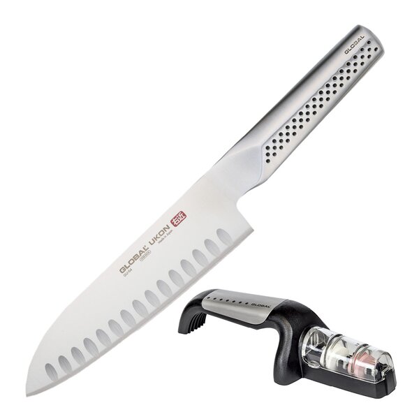 Ukon knivsett santokukniv GU-04 hulslipt 19 cm + knivsliper G-91/SB våtslip
