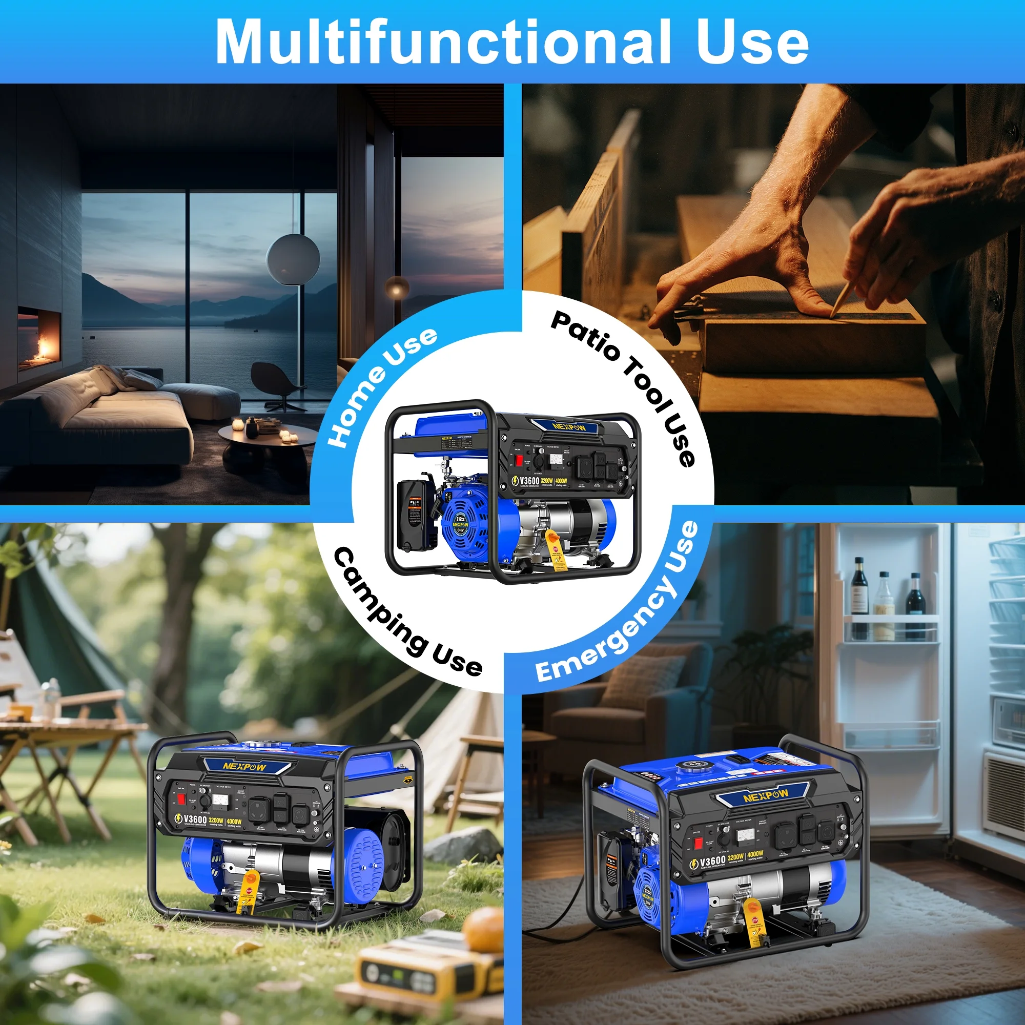 4000W Portable Generator, Gasoline Powered RV Ready Generator for Backup Home Outdoor Camping, EPA Compliant, 9H Full Load Runtime, Open Frame(4000 W) - Image 3