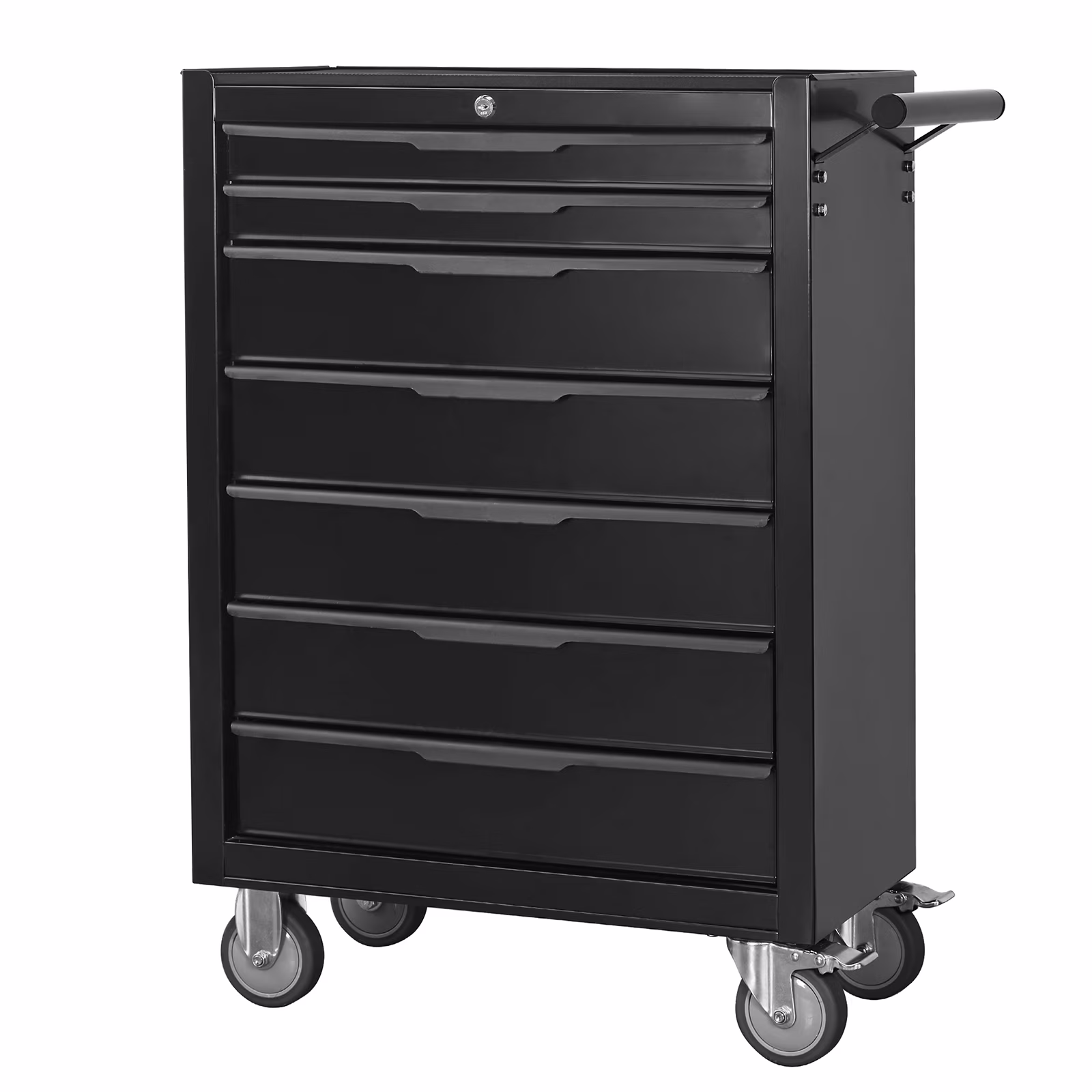 7 - Drawer Rolling Tool Chest Cabinet, Large Capacity Metal Tool Box with Wheels and Cylinder Locking, Roll Around Storage Organizer Tool Cart for Garage, Warehouse, Work Shop - Black