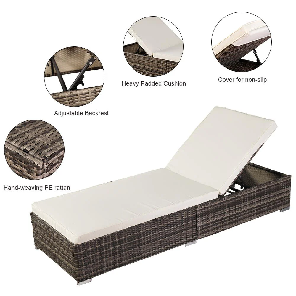 Outdoor Wicker Rattan Sunloungers Recliner Sun Bed Lounger Pool Garden - Image 7