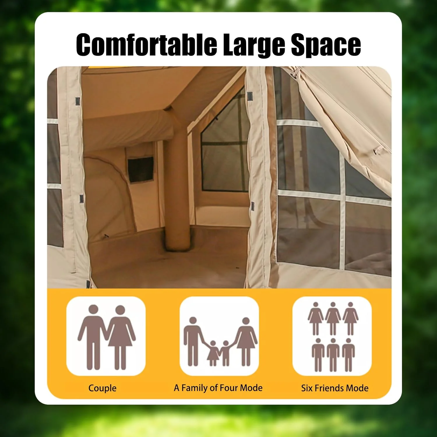 Inflatable Camping Tents with Hand Pump, Air Glamping Tents, Easy Setupwaterproofand Windproof Blow up Tent, 4 Seasons Oxford Cabin Tent with Esh &Chimneywindow