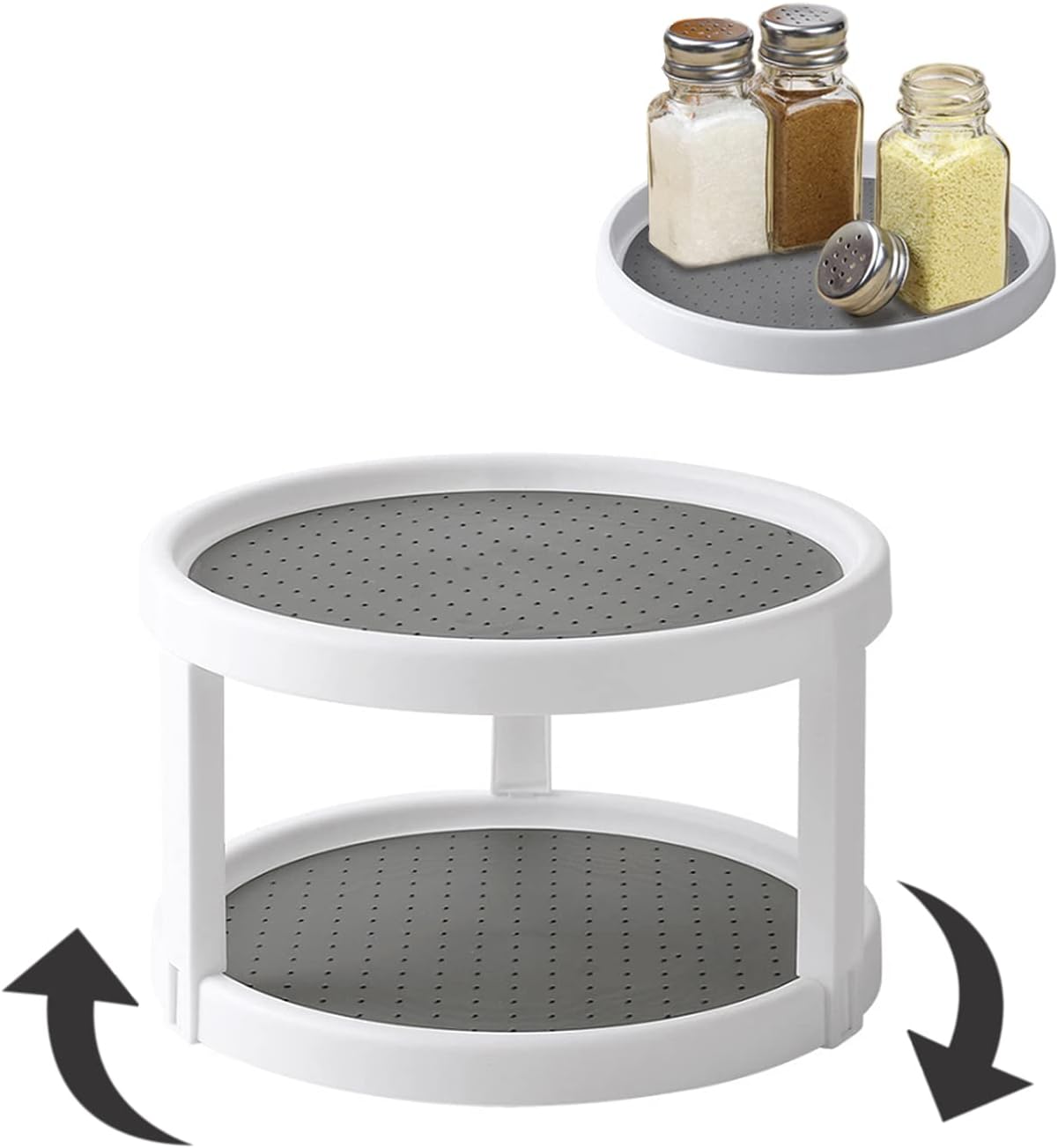 Lazy Susan Organizer, 2 Tier Non Skid Spice Rack Turntable, 360 Degree Rotating Seasoning Organizer, 10-Inch Spinning Organizer for Pantry Cabinet, Kitchen, Countertop, Vanity Display Stand