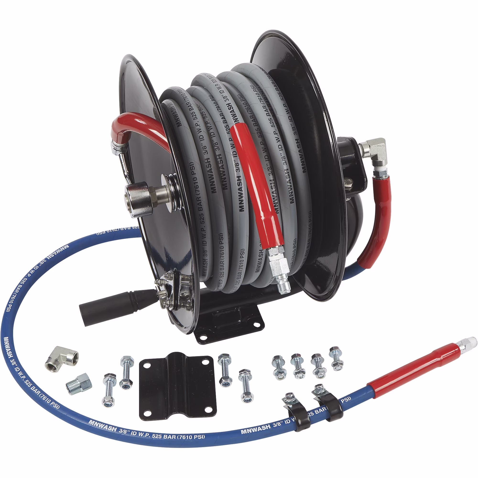 Northstar Pressure Washer Hose Reel with 50ft. Steel - Braided Hose, 3/8in. x 100ft. Capacity, 5000 PSI