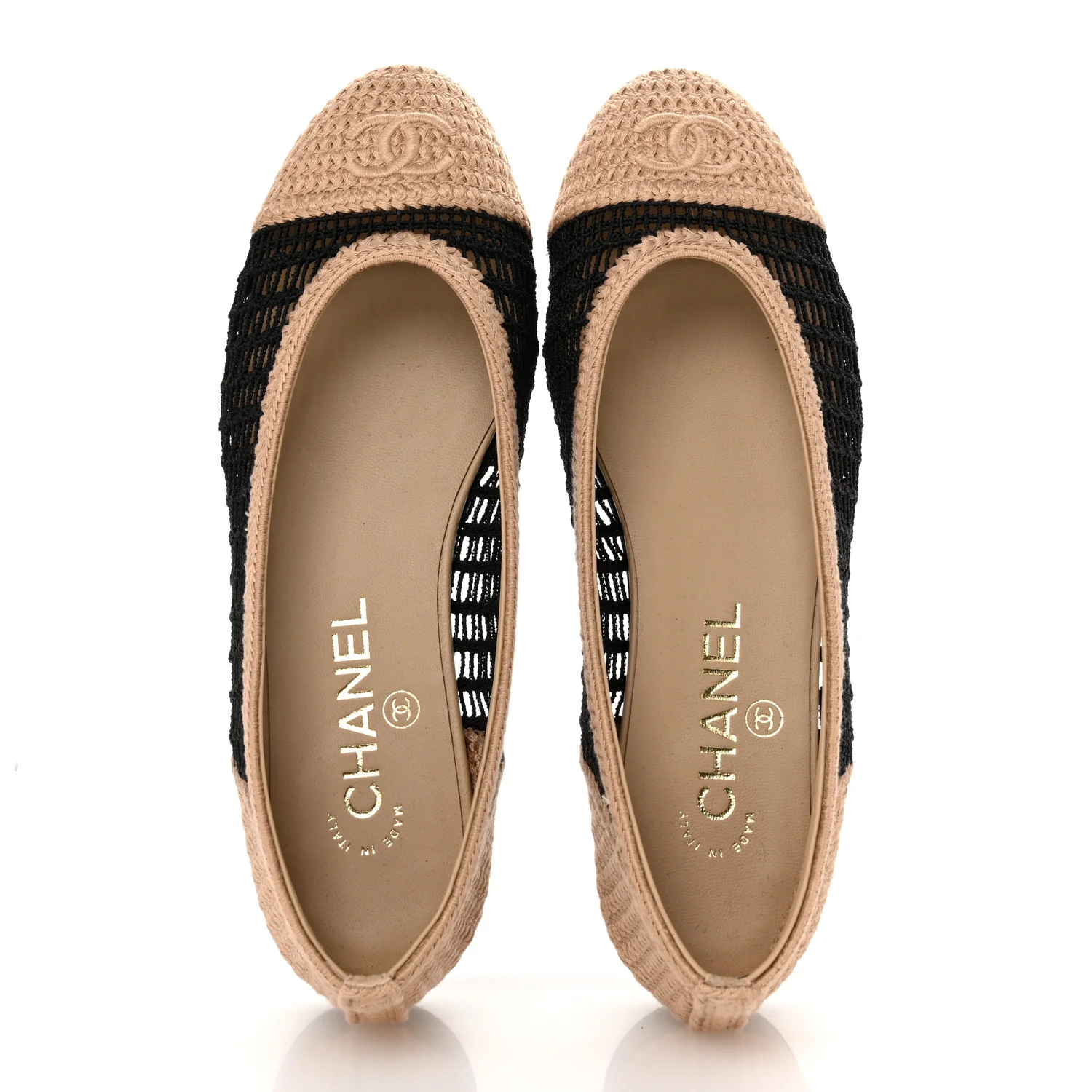 Raffia Cap Toe Ballerina Flats 36.5 Black Beige