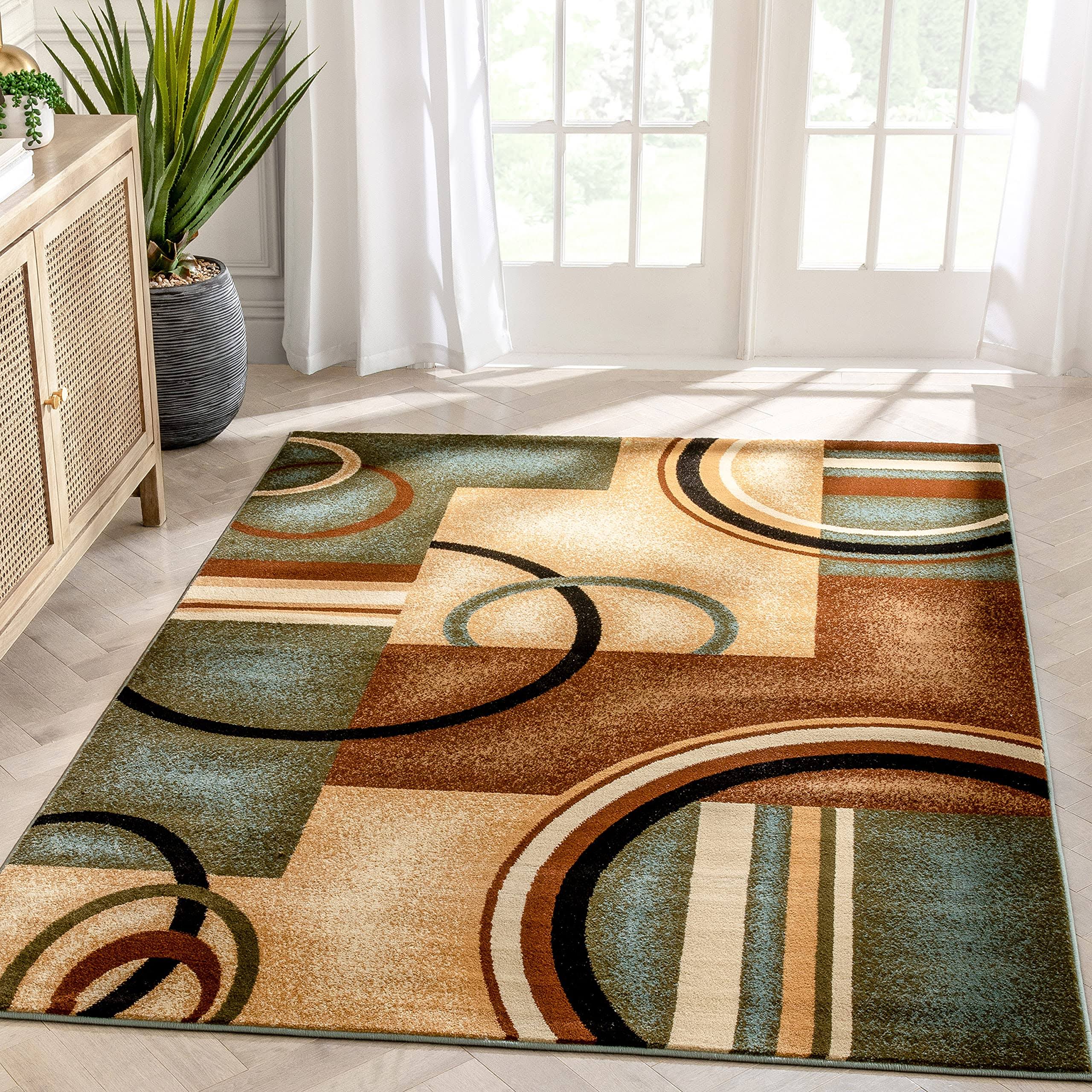Well Woven Barclay Arcs & Shapes Modern Geometric Light Blue 9'3 inch x 12'6 inch Area Rug