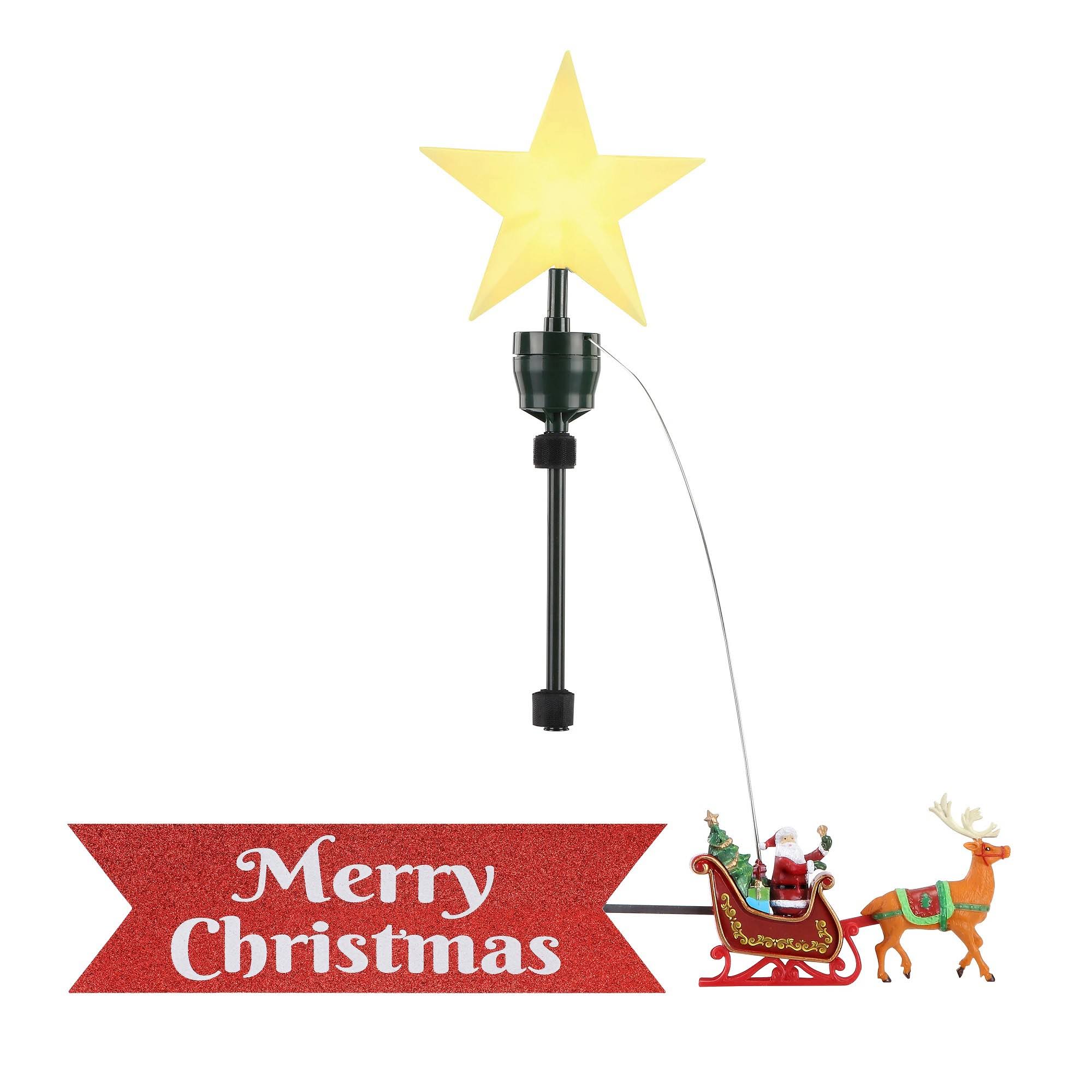 Mr. Christmas Mr. Christmas Santa's Sleigh Animated Tree Topper, Red