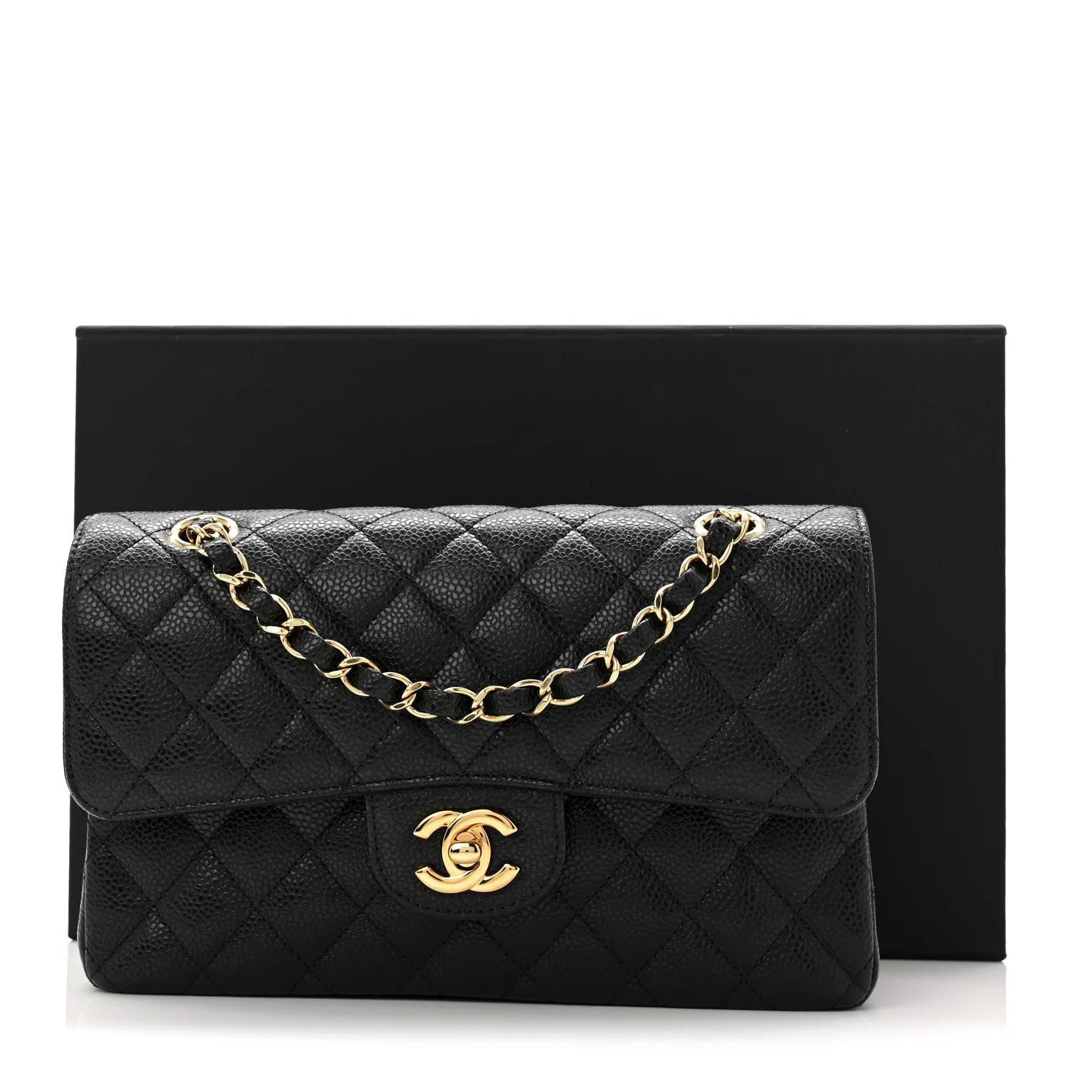 Caviar Quilted Small Double Flap Black