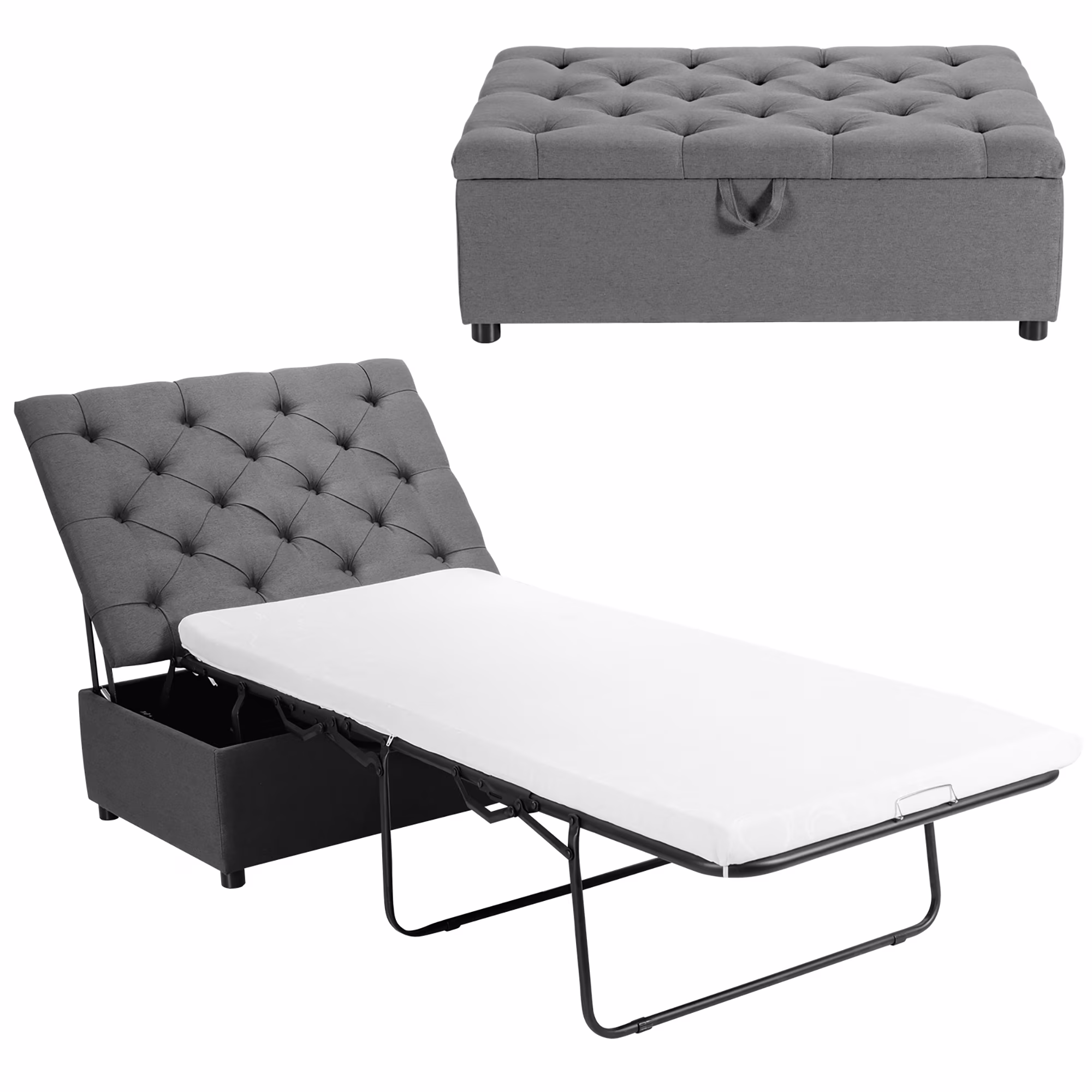 Modern Solid Wood Folding Beds with Ottoman, Grey(Grey)