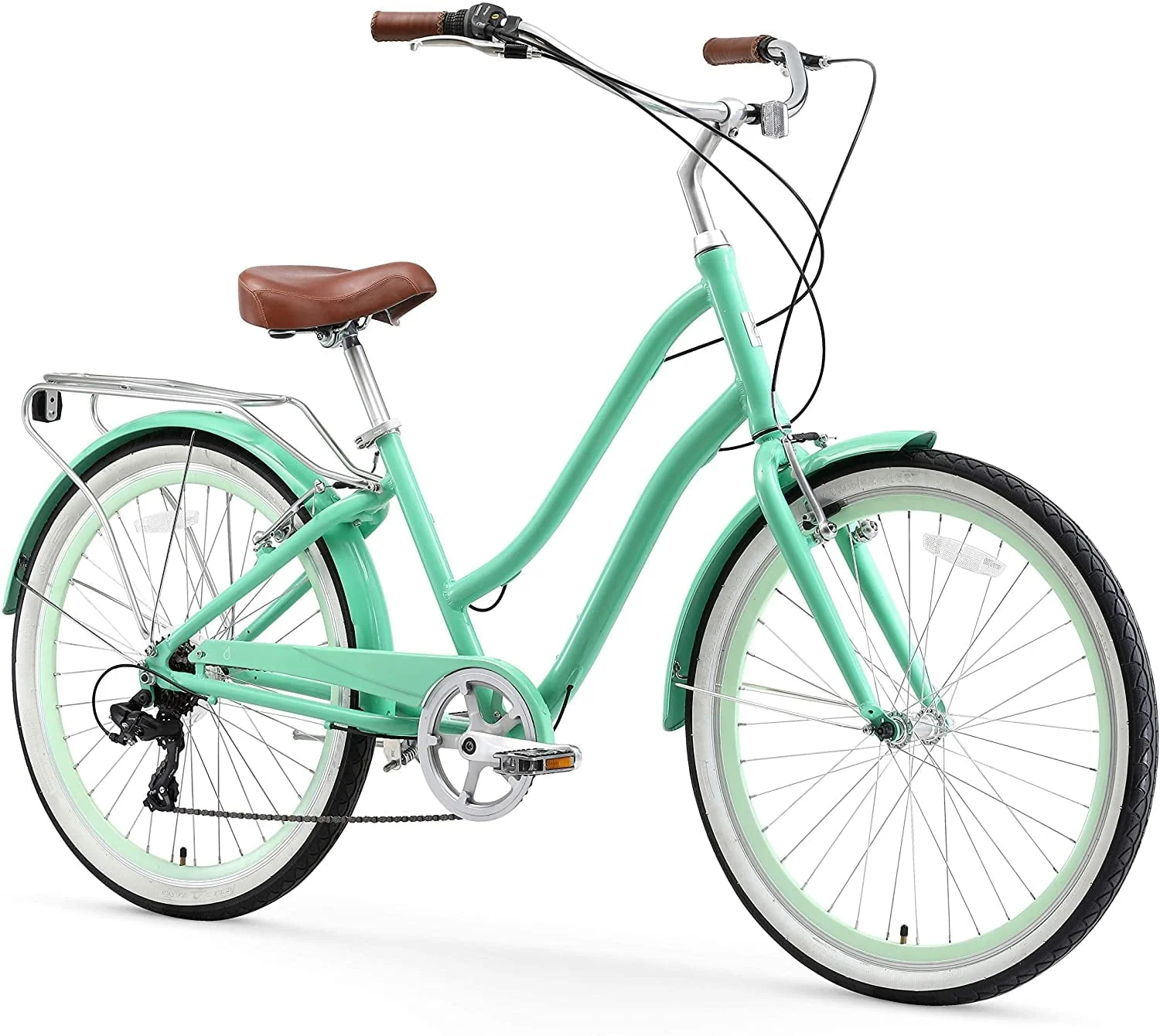 Every Journey Steel Women's 7 Speed Hybrid Bicycle with Rear Rack, 26 In  Wheels, Mint Green