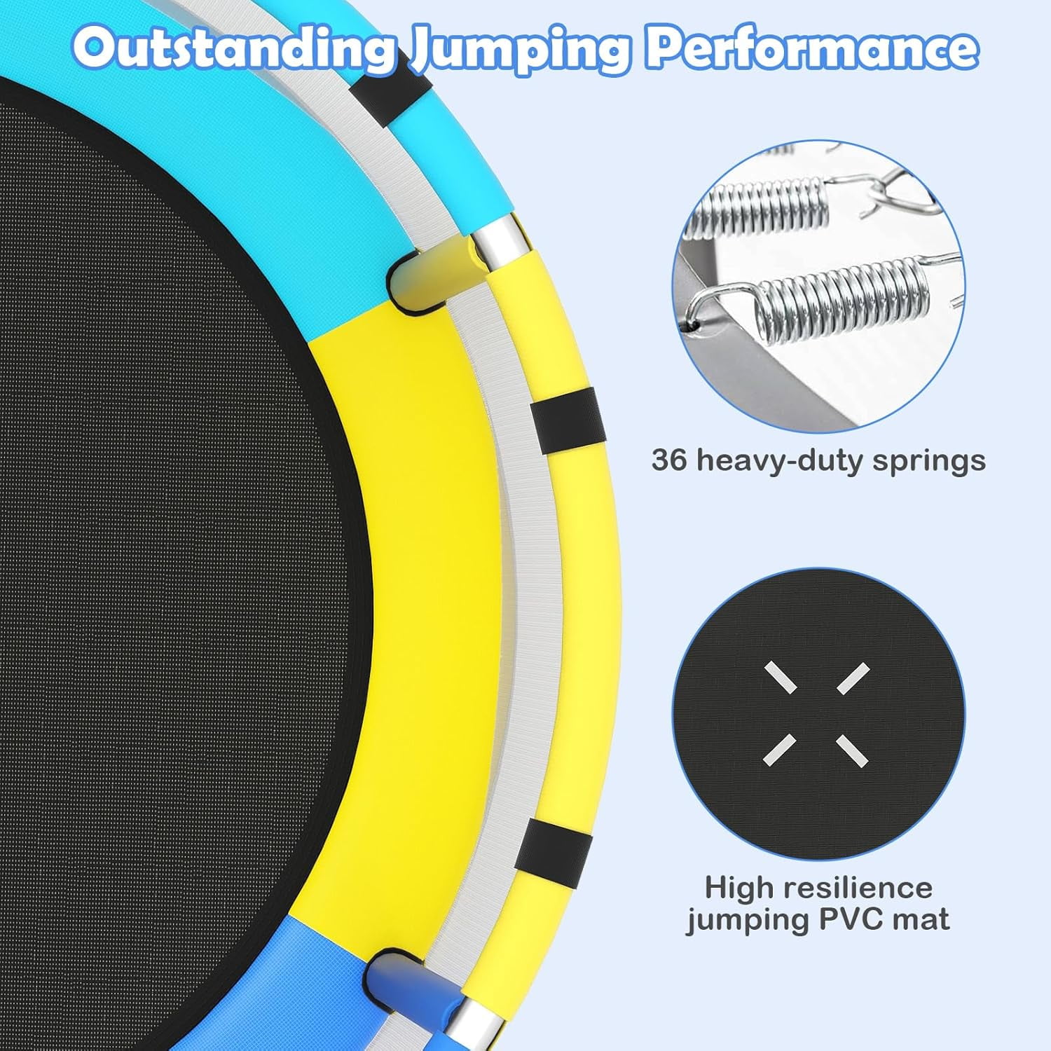 55" Trampoline for Kids Enclosure Net Heavy Duty for Boys Girls Outdoor Indoor(Blue) Image 9