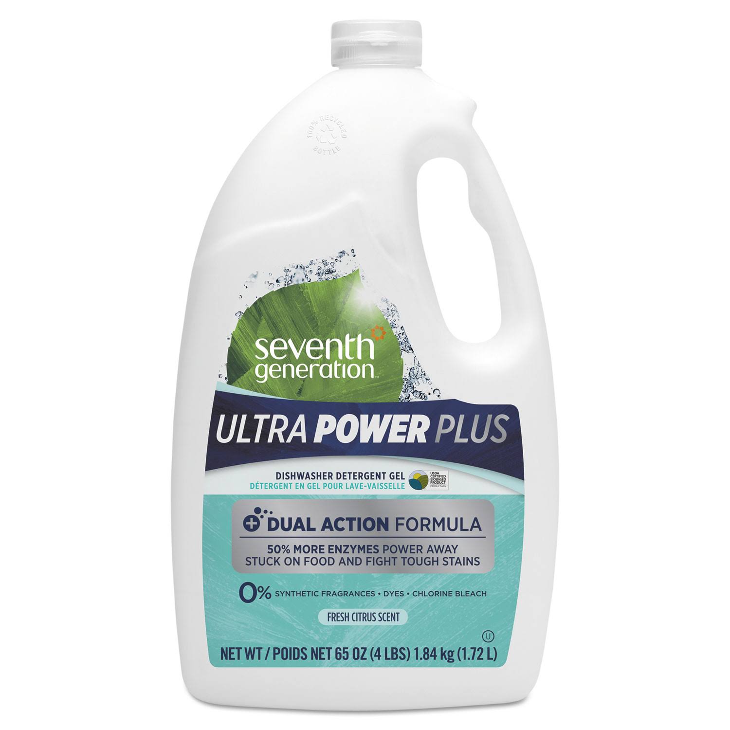 Seventh Generation Ultra Power Plus Detergent Gel, Dishwasher, Fresh Citrus Scent - 65 oz