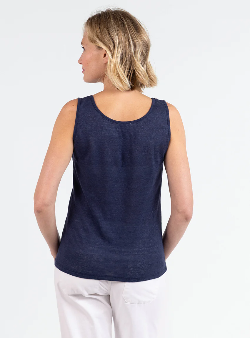 Débardeur femme en lin Bleu Marine